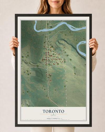 Map of Toronto, Iowa, 24 x 36 inch print in a black wood frame