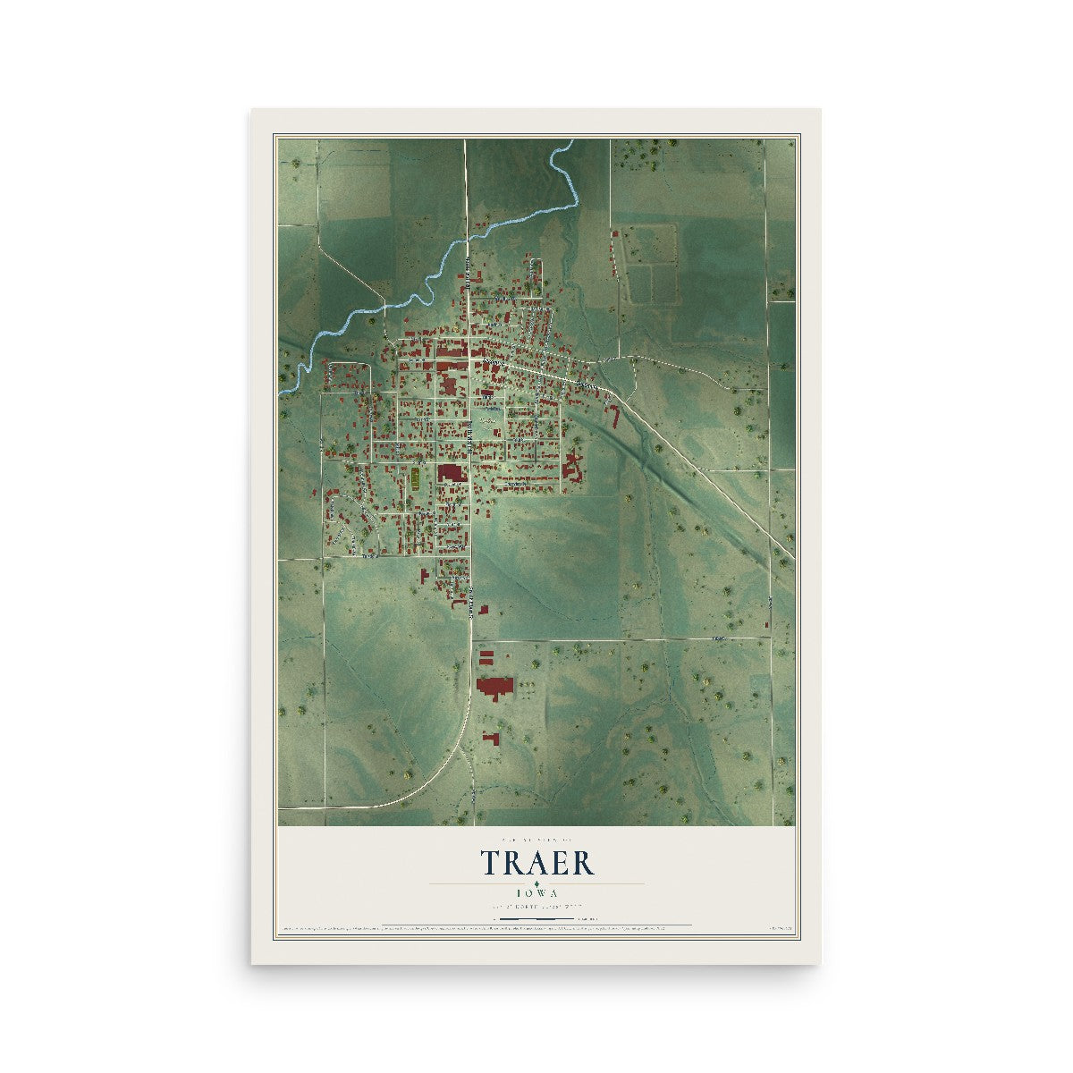 Map of Traer, Iowa, 12 x 18 inch unframed archival matte print