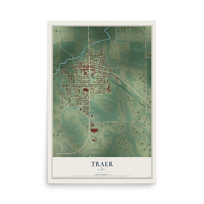 Map of Traer, Iowa, 12 x 18 inch unframed archival matte print