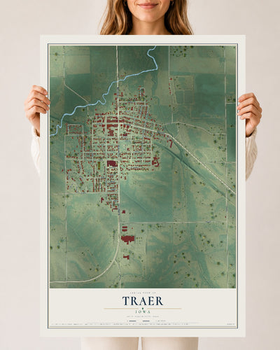 Map of Traer, Iowa, 24 x 36 inch unframed archival matte print