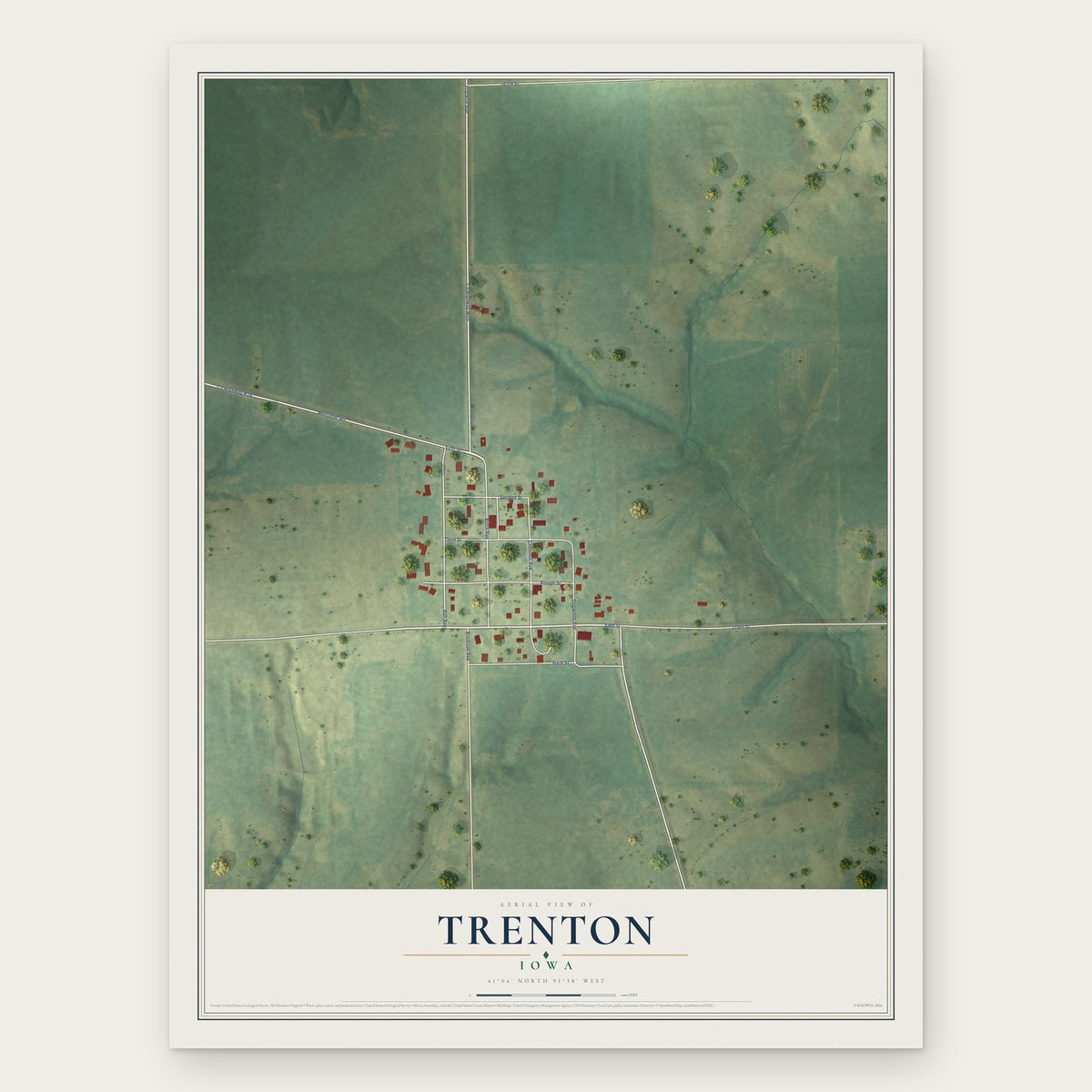 Trenton, Iowa map print, the full design