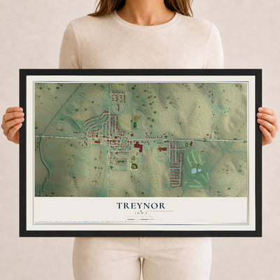 Map of Treynor, Iowa, 12 x 18 inch print in a black wood frame