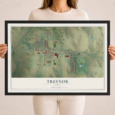 Map of Treynor, Iowa, 18 x 24 inch print in a black wood frame