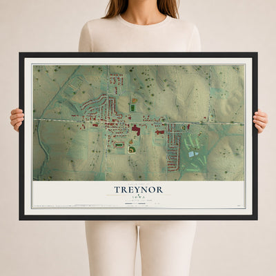 Map of Treynor, Iowa, 24 x 36 inch print in a black wood frame
