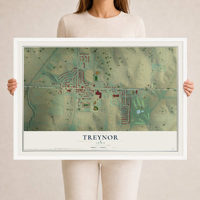Map of Treynor, Iowa, 24 x 36 inch print in a white wood frame