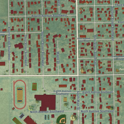 Close-up of the map of Tripoli, Iowa print showing street and building detail
