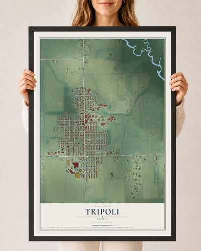 Map of Tripoli, Iowa, 24 x 36 inch print in a black wood frame