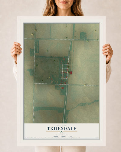 Map of Truesdale, Iowa, 24 x 36 inch print in a white wood frame