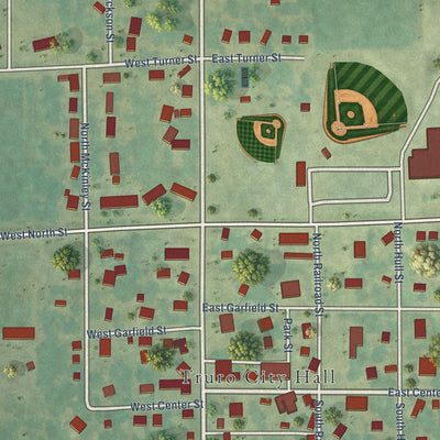 Close-up of the map of Truro, Iowa print showing street and building detail