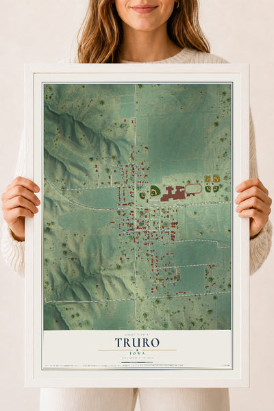 Map of Truro, Iowa, 18 x 24 inch print in a white wood frame