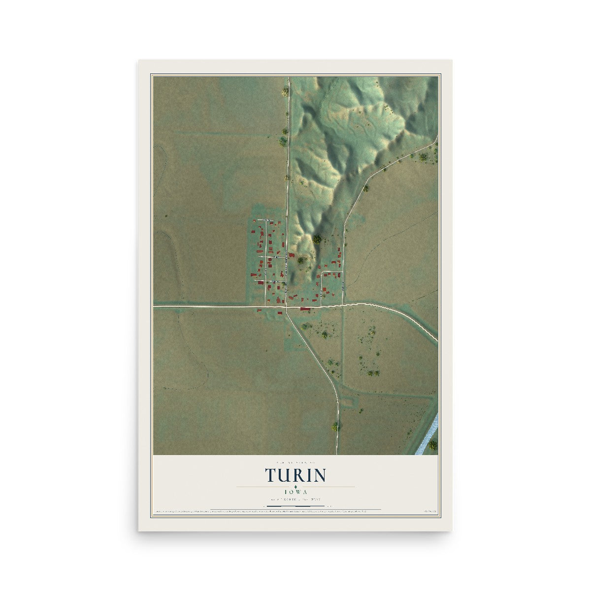 Map of Turin, Iowa, 12 x 18 inch unframed archival matte print