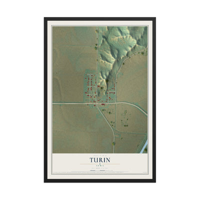 Map of Turin, Iowa, 12 x 18 inch print in a black wood frame