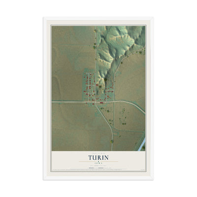 Map of Turin, Iowa, 12 x 18 inch print in a white wood frame