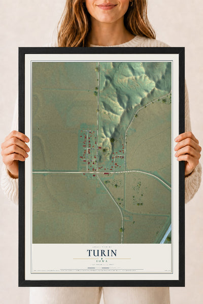 Map of Turin, Iowa, 18 x 24 inch print in a black wood frame