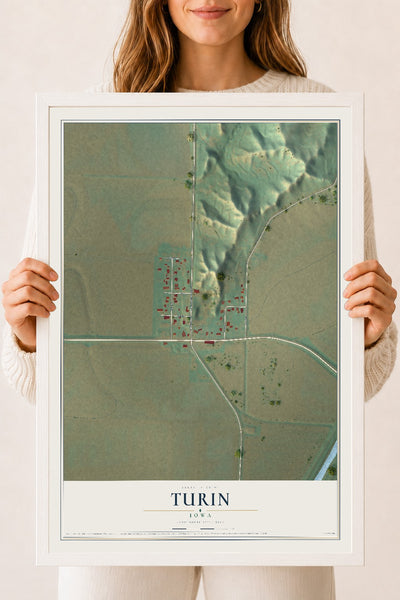 Map of Turin, Iowa, 18 x 24 inch print in a white wood frame