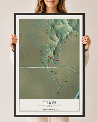 Map of Turin, Iowa, 24 x 36 inch print in a black wood frame