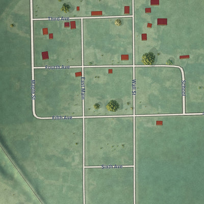 Close-up of the map of Udell, Iowa print showing street and building detail