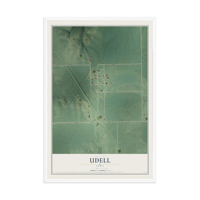Map of Udell, Iowa, 12 x 18 inch print in a white wood frame