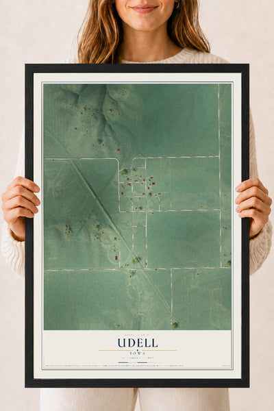 Map of Udell, Iowa, 18 x 24 inch print in a black wood frame