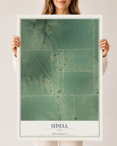 Map of Udell, Iowa, 24 x 36 inch unframed archival matte print