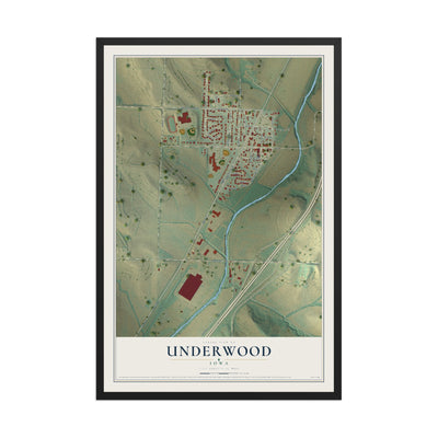 Map of Underwood, Iowa, 12 x 18 inch print in a black wood frame