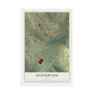 Map of Underwood, Iowa, 12 x 18 inch print in a white wood frame