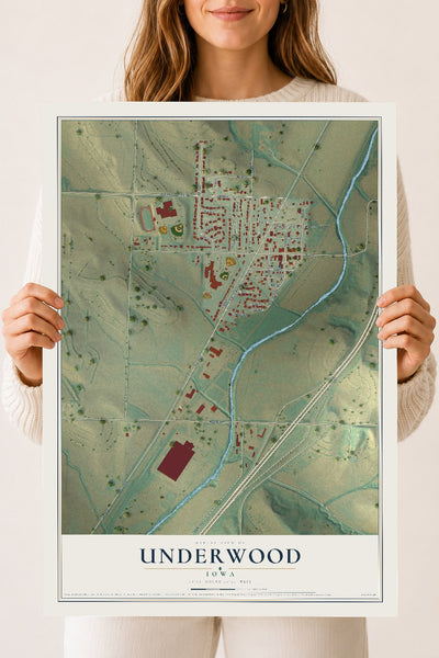 Map of Underwood, Iowa, 18 x 24 inch unframed archival matte print
