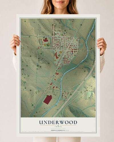 Map of Underwood, Iowa, 24 x 36 inch unframed archival matte print