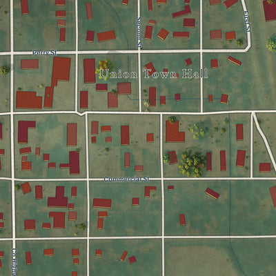 Close-up of the map of Union, Iowa print showing street and building detail