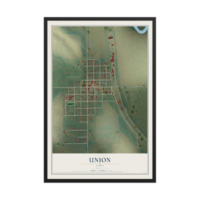 Map of Union, Iowa, 12 x 18 inch print in a black wood frame