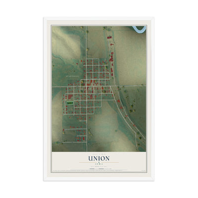 Map of Union, Iowa, 12 x 18 inch print in a white wood frame