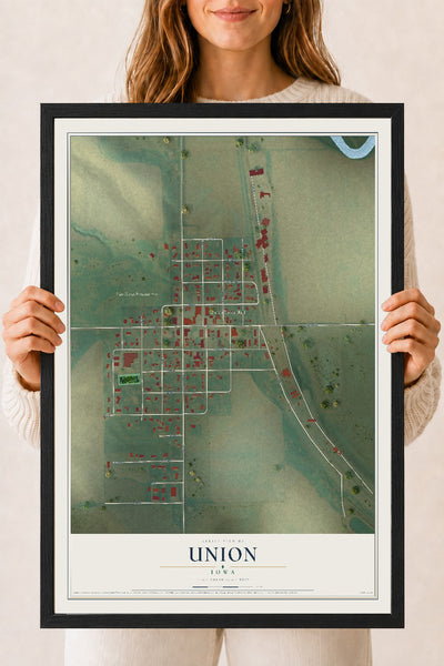 Map of Union, Iowa, 18 x 24 inch print in a black wood frame