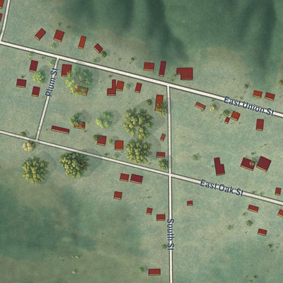 Close-up of the map of Unionville, Iowa print showing street and building detail