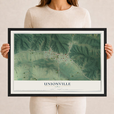 Map of Unionville, Iowa, 12 x 18 inch print in a black wood frame