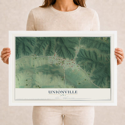 Map of Unionville, Iowa, 12 x 18 inch print in a white wood frame