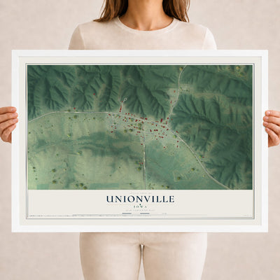 Map of Unionville, Iowa, 18 x 24 inch print in a white wood frame
