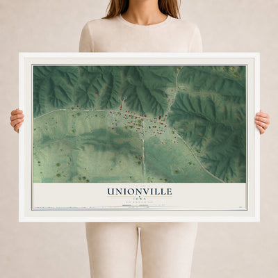 Map of Unionville, Iowa, 24 x 36 inch print in a white wood frame