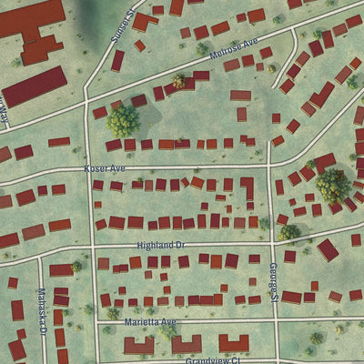 Close-up of the map of University Heights, Iowa print showing street and building detail