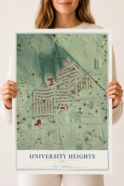 Map of University Heights, Iowa, 18 x 24 inch unframed archival matte print