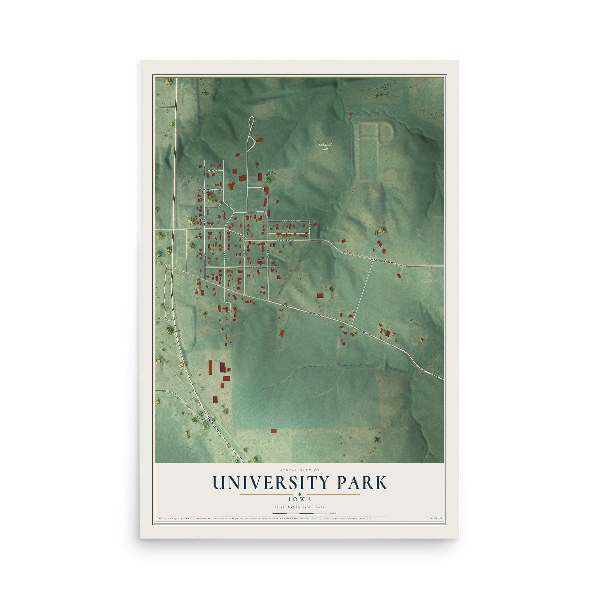 Map of University Park, Iowa, 12 x 18 inch unframed archival matte print