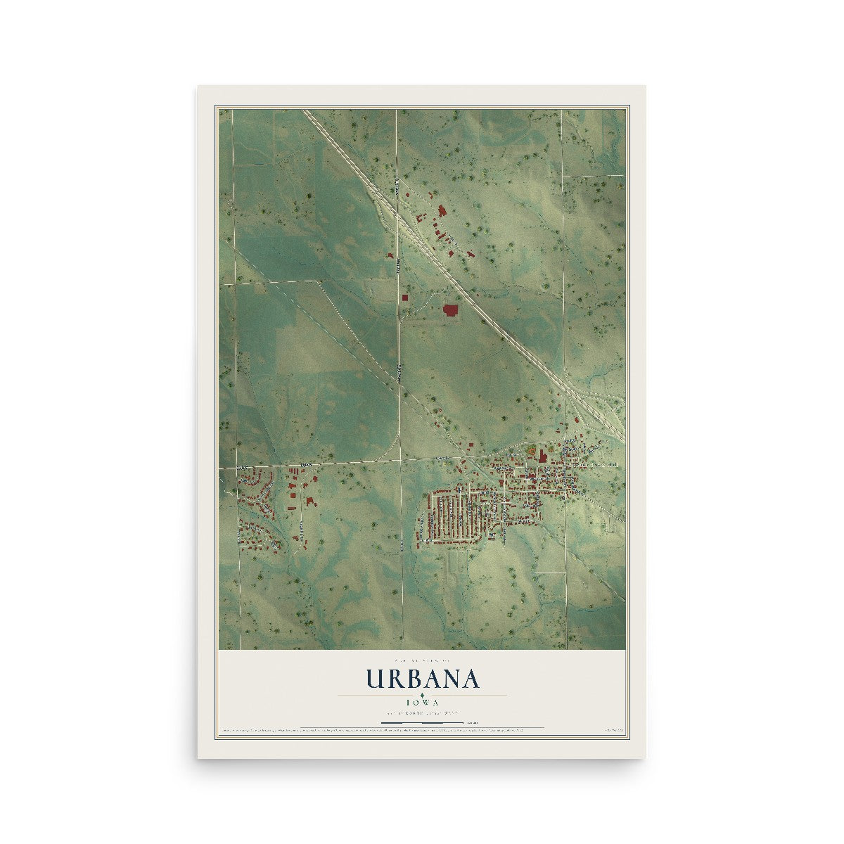 Map of Urbana, Iowa, 12 x 18 inch unframed archival matte print