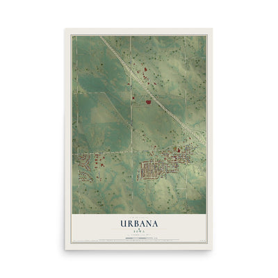 Map of Urbana, Iowa, 12 x 18 inch unframed archival matte print