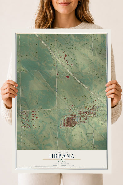 Map of Urbana, Iowa, 18 x 24 inch unframed archival matte print