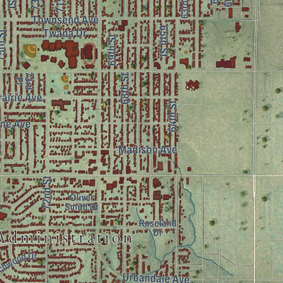 Second close-up of the map of Urbandale, Iowa print showing more streets and buildings