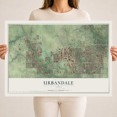 Map of Urbandale, Iowa, 18 x 24 inch unframed archival matte print