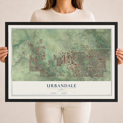 Map of Urbandale, Iowa, 18 x 24 inch print in a black wood frame
