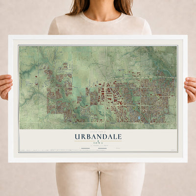 Map of Urbandale, Iowa, 18 x 24 inch print in a white wood frame