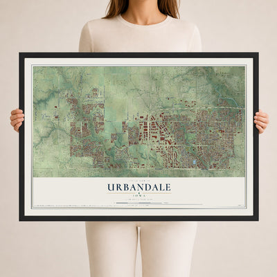 Map of Urbandale, Iowa, 24 x 36 inch print in a black wood frame