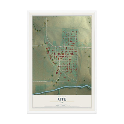 Map of Ute, Iowa, 12 x 18 inch print in a white wood frame