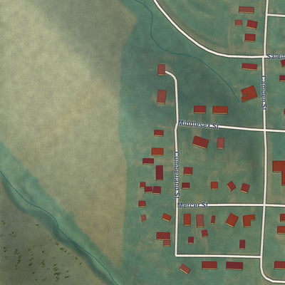 Second close-up of the map of Vail, Iowa print showing more streets and buildings